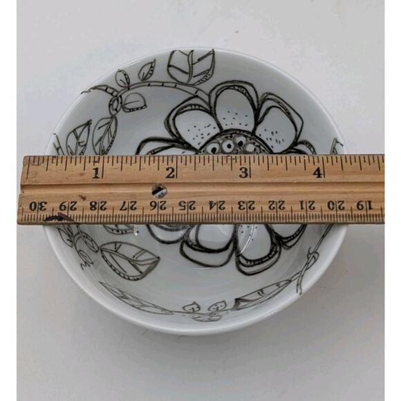 Pier 1 Imports Porcelain Bowl Black Floral Sketch Design 4.25" – Signed Annie - Picture 8 of 8